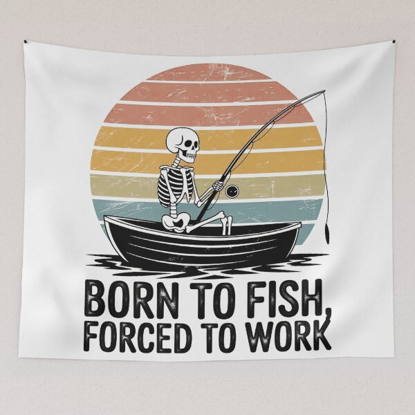 Item preview, Funny Skeleton Fishing In Boat Sunset Silhouette 70s Style designed and sold by Thompika.