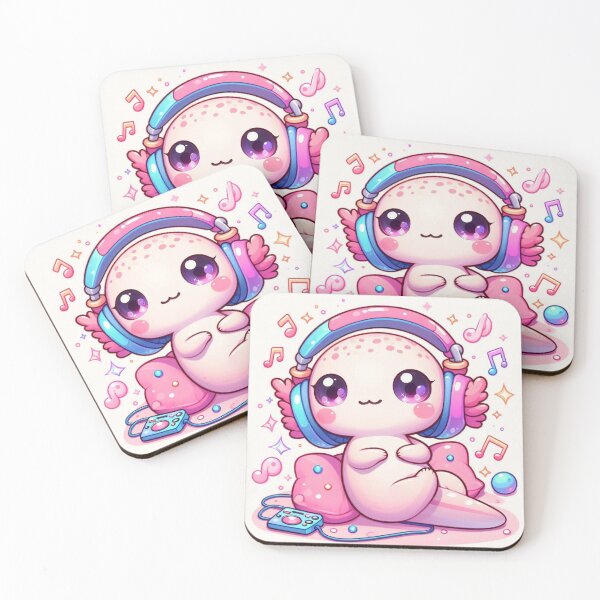 Item preview, Kawaii Axolotl Cat with Headphones – Cute Music Lover Cartoon designed and sold by Mitaudesign.