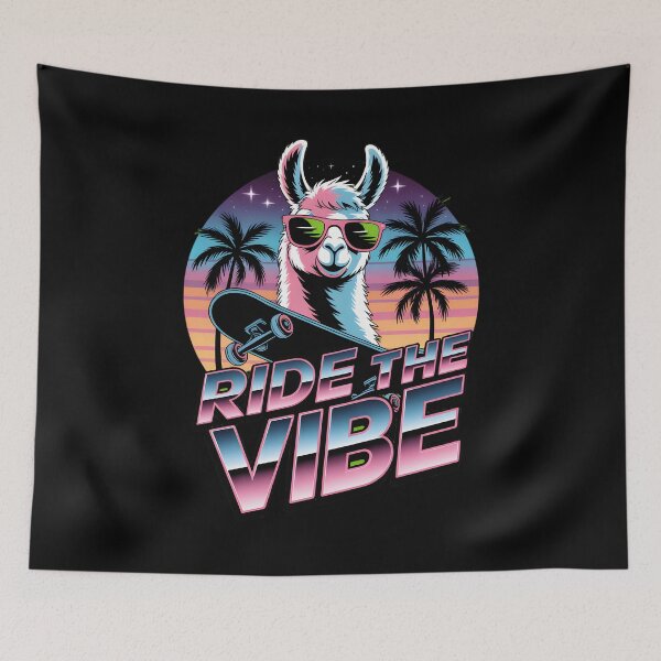 Item preview, Ride the Vibe Retro Llama Synthwave Skateboard 80s designed and sold by AmazingViews.