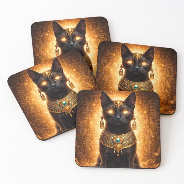 Item preview, Mystical Egyptian Black Cat Goddess Bastet Golden Ancient Egypt Art designed and sold by Queen Cleopatra.
