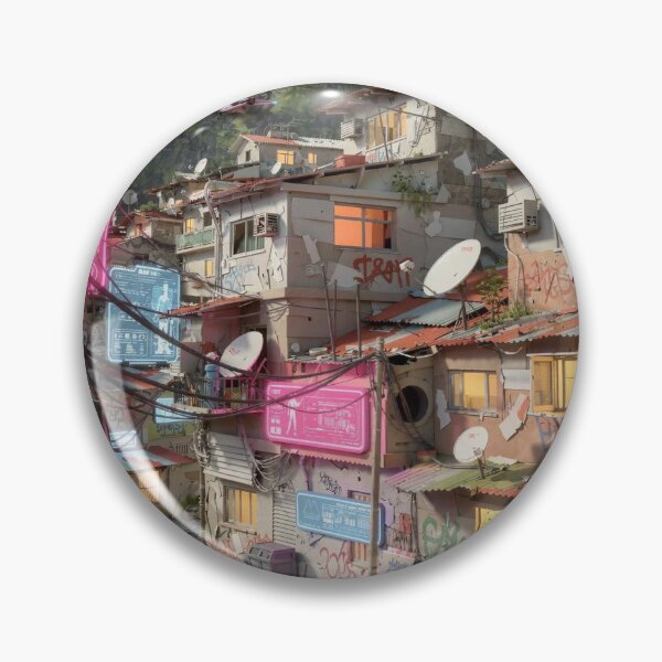 Item preview, Futuristic Rio de Janeiro Day Scene Neon Favela Street Poster designed and sold by TENNES.