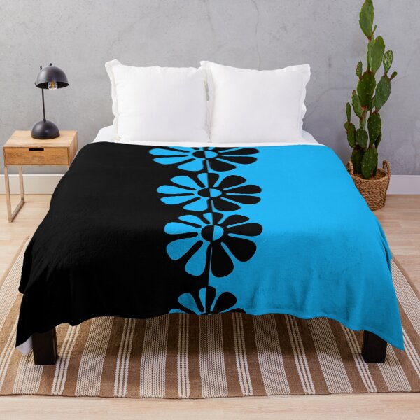 Item preview, 1960's Bold Retro Mod Flowers in Blue and Black designed and sold by MellowCat.