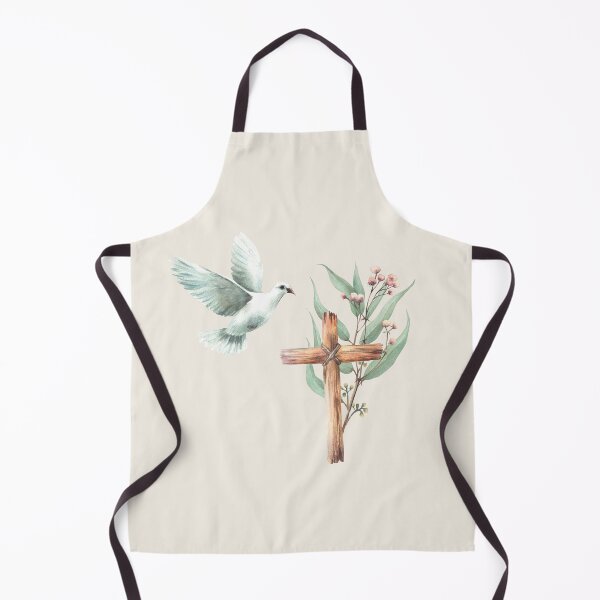 Item preview, Flying white dove with wooden rustic cross and Eucalyptus branches. Religion watercolor painting designed and sold by BartolArt.
