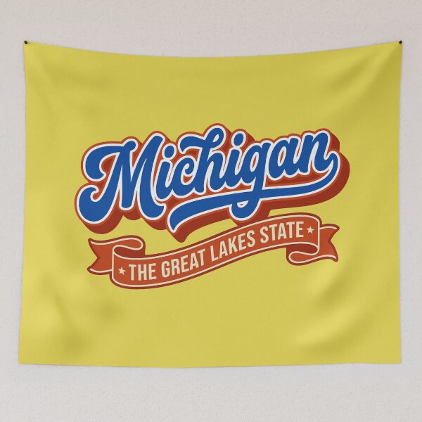 Item preview, Retro Michigan The Great Lakes State Baseball Script designed and sold by Cozy-Old-Pub.