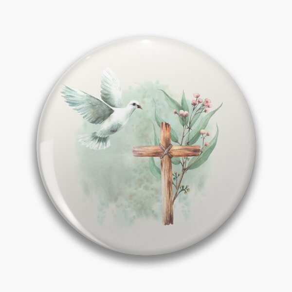 Item preview, Copy of Flying white dove with wooden rustic cross and Eucalyptus branches. Religion watercolor painting designed and sold by BartolArt.