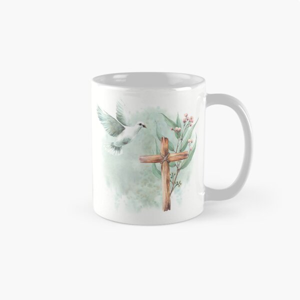 Item preview, Copy of Flying white dove with wooden rustic cross and Eucalyptus branches. Religion watercolor painting designed and sold by BartolArt.