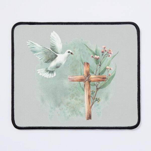Item preview, Copy of Flying white dove with wooden rustic cross and Eucalyptus branches. Religion watercolor painting designed and sold by BartolArt.