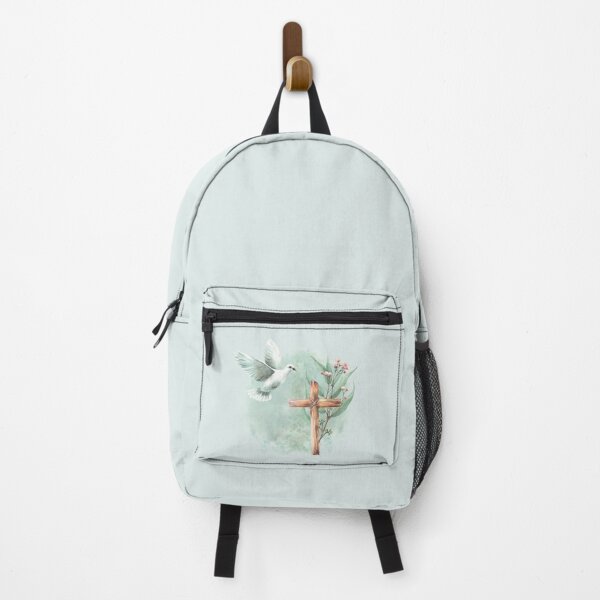 Item preview, Copy of Flying white dove with wooden rustic cross and Eucalyptus branches. Religion watercolor painting designed and sold by BartolArt.