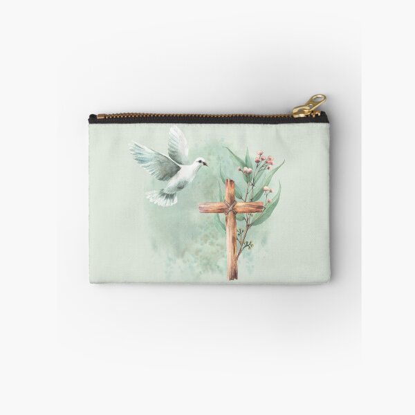 Item preview, Copy of Flying white dove with wooden rustic cross and Eucalyptus branches. Religion watercolor painting designed and sold by BartolArt.