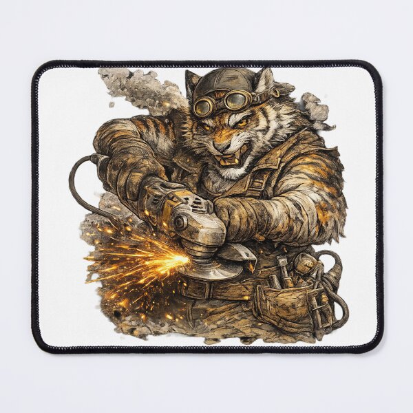 Item preview, Brutal Tiger Mechanic with Angle Grinder – Hand Drawn Colored Pencil Sticker Illustration designed and sold by Felixuss.