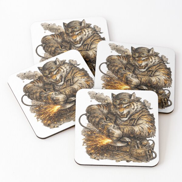 Item preview, Brutal Tiger Mechanic with Angle Grinder – Hand Drawn Colored Pencil Sticker Illustration designed and sold by Felixuss.