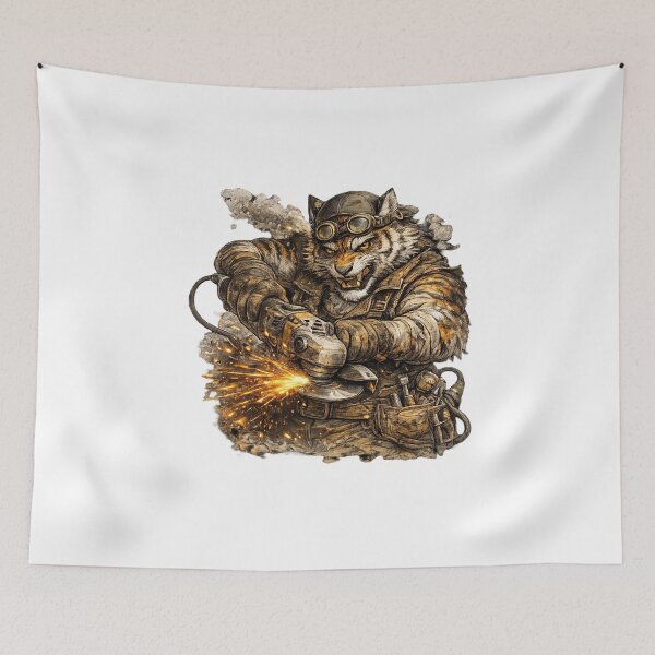 Item preview, Brutal Tiger Mechanic with Angle Grinder – Hand Drawn Colored Pencil Sticker Illustration designed and sold by Felixuss.