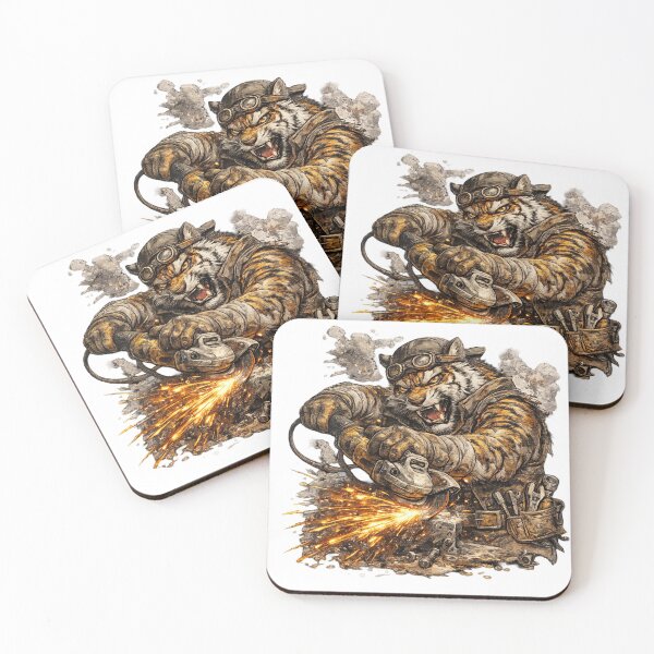 Item preview, Brutal Tiger Mechanic with Angle Grinder – Hand Drawn Colored Pencil Sticker Illustration designed and sold by Felixuss.