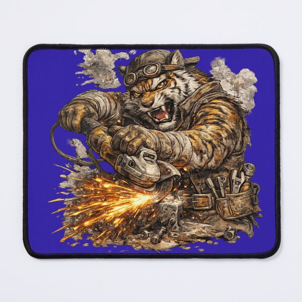 Item preview, Brutal Tiger Mechanic with Angle Grinder – Hand Drawn Colored Pencil Sticker Illustration designed and sold by Felixuss.