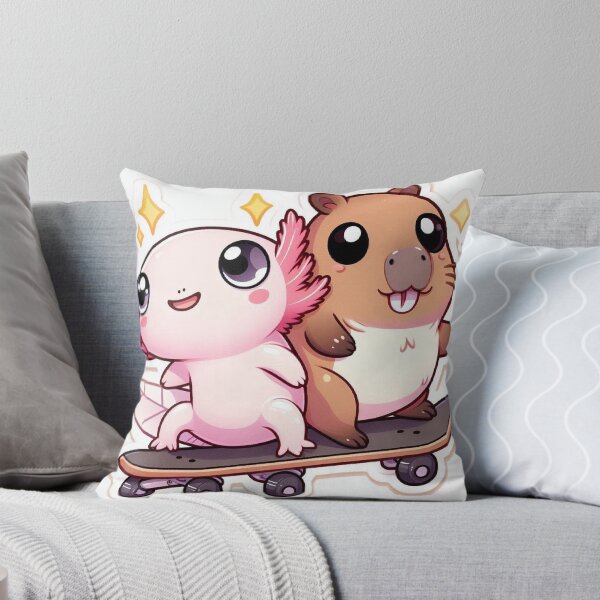 Item preview, Kawaii Axolotl & Capybara Skateboarding – Cute Pastel Cartoon designed and sold by Mitaudesign.