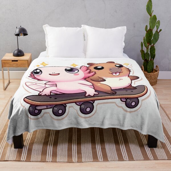 Item preview, Kawaii Axolotl & Capybara Skateboarding – Cute Pastel Cartoon designed and sold by Mitaudesign.