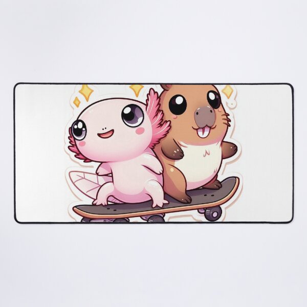 Item preview, Kawaii Axolotl & Capybara Skateboarding – Cute Pastel Cartoon designed and sold by Mitaudesign.