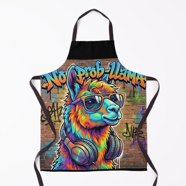 Item preview, No Prob-Llama Graffiti – Funny Street Art Llama with Headphones designed and sold by ArcticFoxStudio.