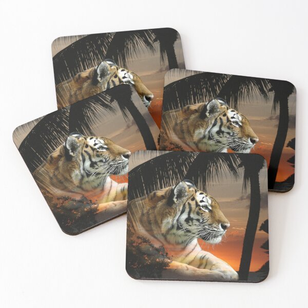 Artikelvorschau, Tropischer Tiger im orangefarbenen Sonnenuntergang entworfen und verkauft von MoodyMuseArt.