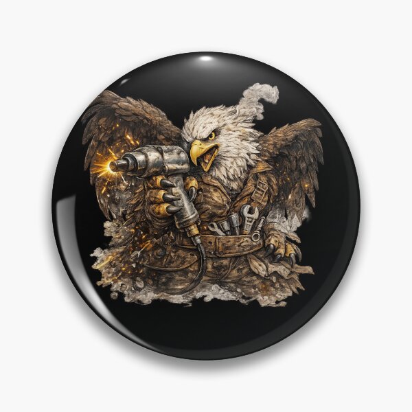 Item preview, Brutal Eagle Mechanic with Pneumatic Wrench – Hand Drawn Colored Pencil Sticker Illustration designed and sold by Felixuss.