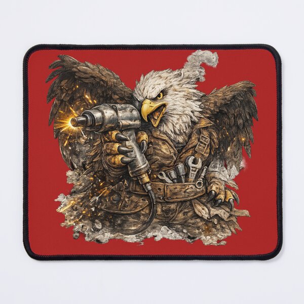 Item preview, Brutal Eagle Mechanic with Pneumatic Wrench – Hand Drawn Colored Pencil Sticker Illustration designed and sold by Felixuss.