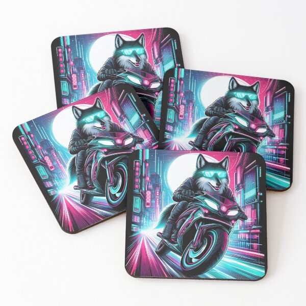 Item preview, Cyberpunk Wolf Rider – Neon Futuristic Motorcycle designed and sold by Mitaudesign.
