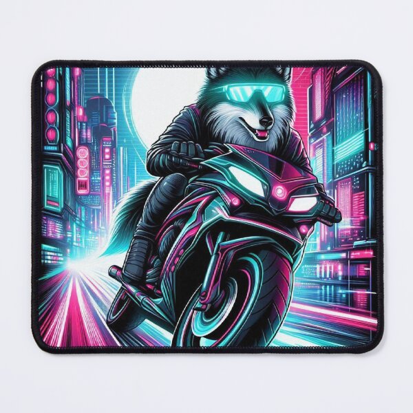 Item preview, Cyberpunk Wolf Rider – Neon Futuristic Motorcycle designed and sold by Mitaudesign.