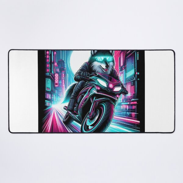 Item preview, Cyberpunk Wolf Rider – Neon Futuristic Motorcycle designed and sold by Mitaudesign.