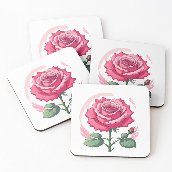 Item preview, Stylized Pink Rose with Bud – Floral Art designed and sold by Joyfulfabric.