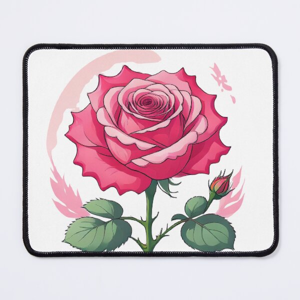 Item preview, Stylized Pink Rose with Bud – Floral Art designed and sold by Joyfulfabric.