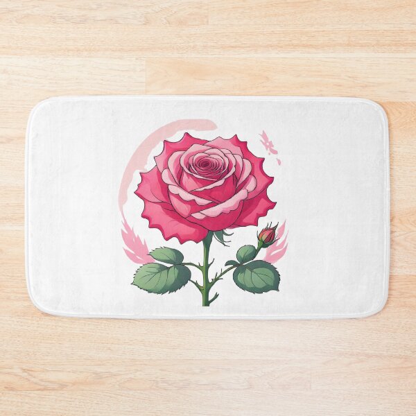 Item preview, Stylized Pink Rose with Bud – Floral Art designed and sold by Joyfulfabric.