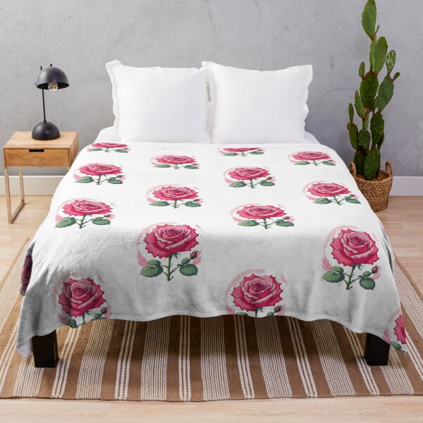 Item preview, Stylized Pink Rose with Bud – Floral Art designed and sold by Joyfulfabric.