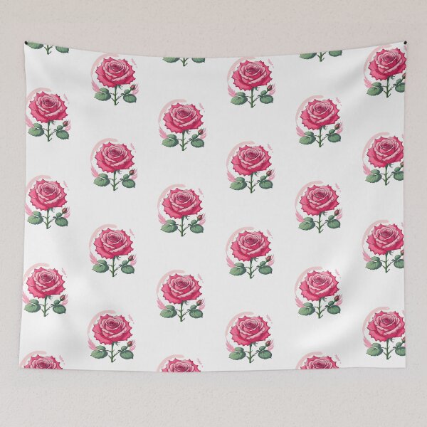 Item preview, Stylized Pink Rose with Bud – Floral Art designed and sold by Joyfulfabric.