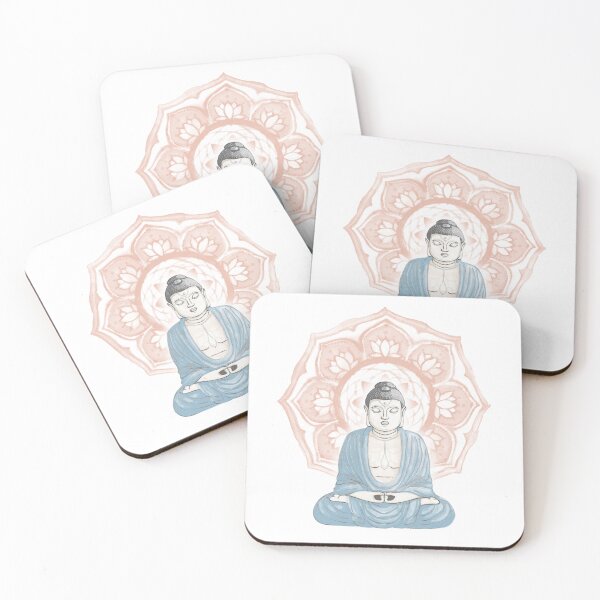 Item preview, Buddha Padma Watercolor - Dove Slate Sky - Coral Halo designed and sold by Irene Estelle.