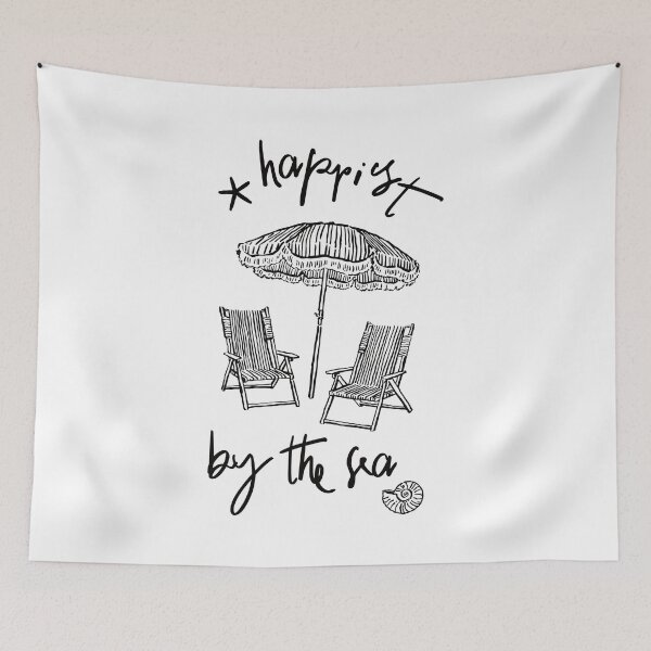 Item preview, Happiest By The Sea Beach Umbrella Chairs Sketch Art designed and sold by izmb.