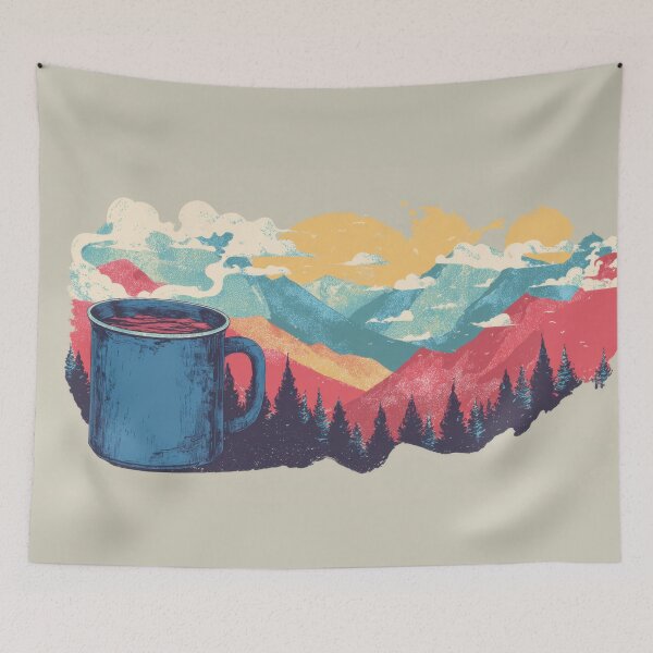 Item preview, Mountains and a blue cup of coffee designed and sold by anytka.
