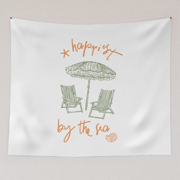 Item preview, Happy By The Sea Sketch Beach Umbrella Chairs Seashell designed and sold by izmb.