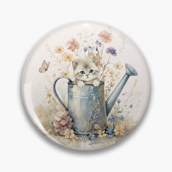 Item preview, Cute, Vintage, Cottagecore Kitten in Watering Can Design designed and sold by TinyTyrantCo.