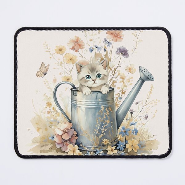 Item preview, Cute, Vintage, Cottagecore Kitten in Watering Can Design designed and sold by TinyTyrantCo.