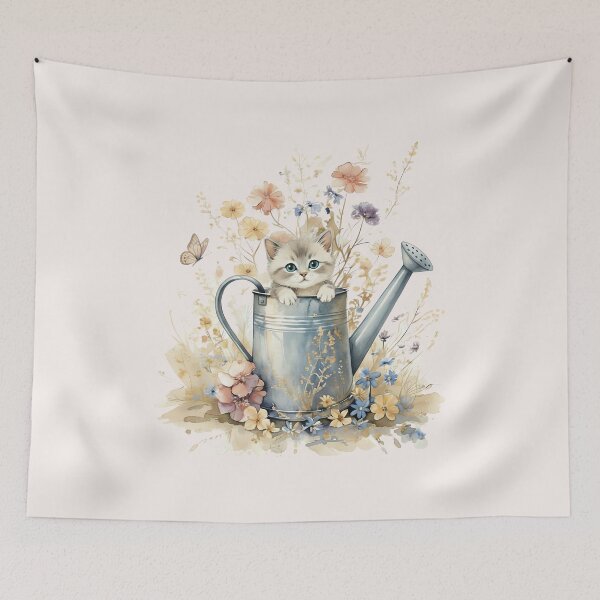 Item preview, Cute, Vintage, Cottagecore Kitten in Watering Can Design designed and sold by TinyTyrantCo.