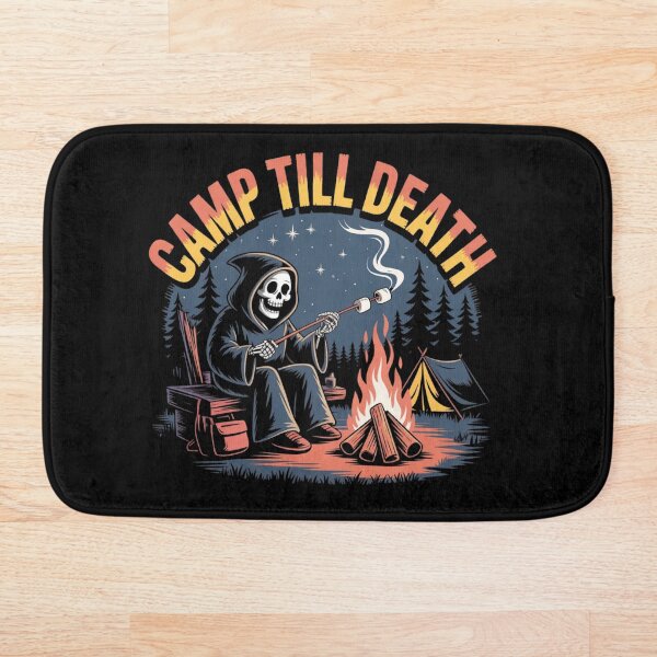 Artikelvorschau, Campen bis zum Tod – T-Shirt mit Sensenmann-Motiv und schwarzem Humor entworfen und verkauft von HubCreates.