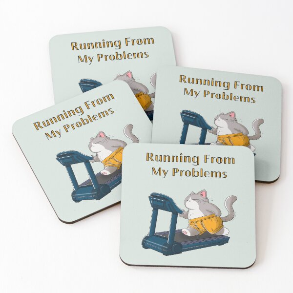 Item preview, Running From My Problems – Funny Cat Treadmill Meme designed and sold by BlackCat Vibe.
