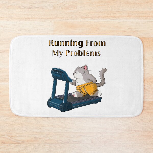 Item preview, Running From My Problems – Funny Cat Treadmill Meme designed and sold by BlackCat Vibe.