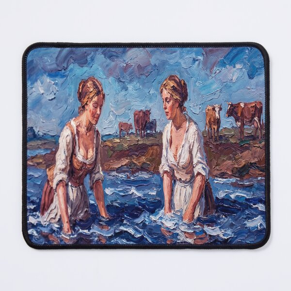 Item preview, Living River Light: Expressive Oil Realism of Bathers, Grazing Cattle, and Towering Summer Clouds designed and sold by ARTCREATESHOP.
