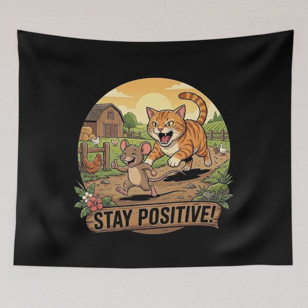 Item preview, Stay Positive – Funny Cat and Mouse Motivation Cartoon Design designed and sold by D-Oles-Mercher.