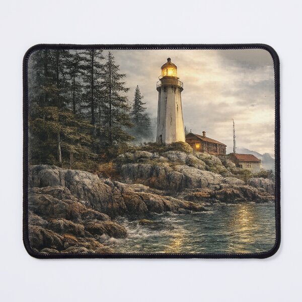 Item preview, Beacon on the Emerald Shore – Lighthouse Coastal Landscape designed and sold by SamEmbersLiving.