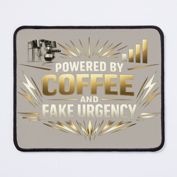 Item preview, Powered by Coffee and Fake Urgency Funny Office Humor Shirt designed and sold by POD DYNASTY.