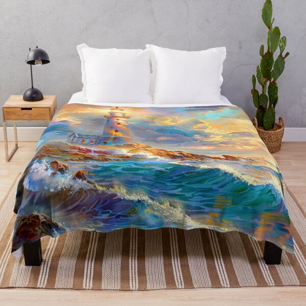 Item preview, Lighthouse at Sunset by the Ocean – Dreamy Pastel Cliffside Seascape Art designed and sold by MargaretWiktor.