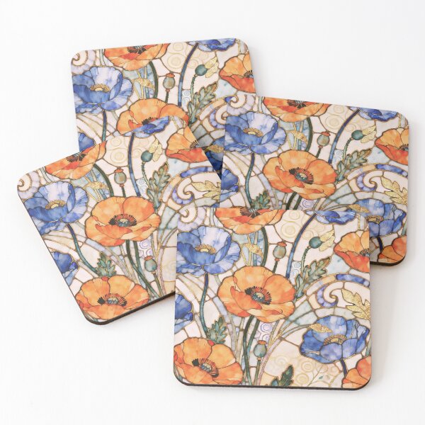 Item preview, Art Nouveau Blue and Orange Poppies designed and sold by AOCollections.