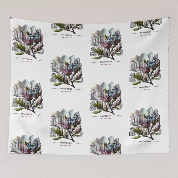 Item preview, DRUM AND BASS  - Floral Outline  (Black)  designed and sold by Discothreadz.